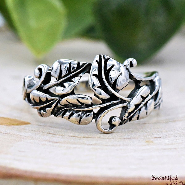 Leaves Vine Ring, Oxidized 925 Sterling Silver Nature Theme Dainty Ring, Womens Leaf Ring, Vintage Style Ring, Gift