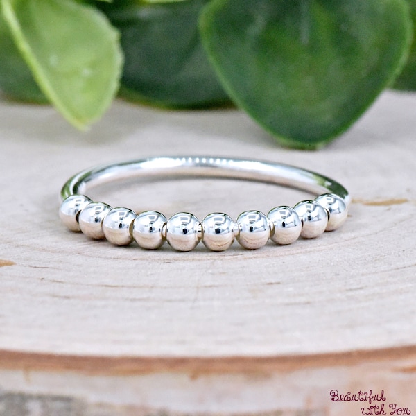 Anillo de plata de ley con bolas de cuentas, anillo de burbujas apilable, anillo de media eternidad, joyería sencilla, minimalista
