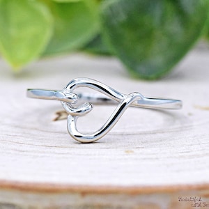 Sterling Silver Minimalist Sideways Heart Ring, Open Heart Ring, Heart Promise Ring, Girls Childrens Womens Simple Silver Dainty Heart Ring
