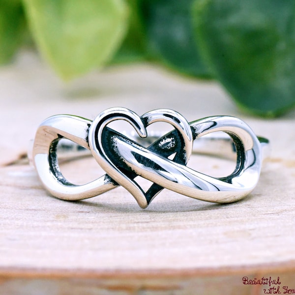 Sterling Silver Heart Infinity Ring, Promise Ring for Her, Infinity Heart Anniversary Ring, Valentine's Day Gift Idea