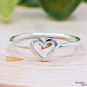 Open Heart Silver Ring, High Polished Sterling Silver Cute Heart Girls Womens Children Ring, Mom & Daughter Ring, Christmas Valentines Gift