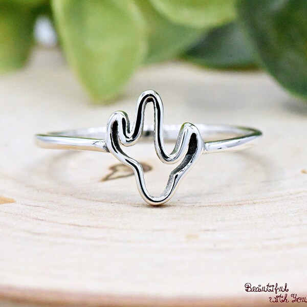 Minimalist Sterling Silver 9mm Cute Cactus Ring, Dainty Petite Ring, Tiny Silver Ring, Teens Girls Womens Ring