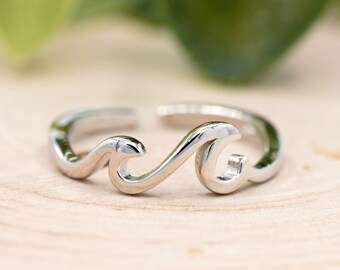 High and Low Ocean Waves Toe Ring, Adjustable Flexible Open Toe Ring, Wave Sterling Silver Ring, Dainty Sterling Silver Waves Toe Ring