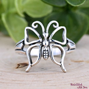 17mm Butterfly Silver Ring, Solid 925 Sterling Silver Butterfly Insect Ring, Transformation, Hope and Faith Symbol, Silver Ring