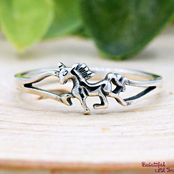 Oxidized Vintage Style Mythical Creatures Unicorn Ring, Solid 925 Sterling Silver Celtic Mythology Unicorn Ring, Girls Womens Ring, Gift