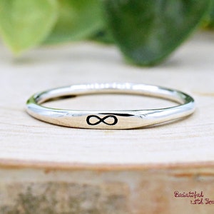 Infinity Sign Symbol Engraved Minimal Engagement Ring, Solid 925 Sterling Silver Infinity Ring, Womens Promise Simple Wedding Ring