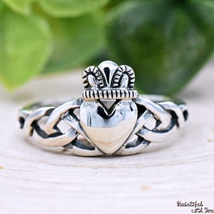 Celtic Knot Traditional Irish Claddagh Ring, Solid 925 Sterling Silver Heart Claddagh Ring Girls Womens, Christmas Valentines Gift Ideas