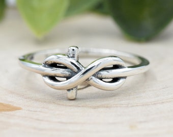 Infinity Sideways Cross Ring, Solid 925 Sterling Silver Cross Infinity Ring, Girls Womens Cross Ring, Everyday Jewelry, Christians Gift