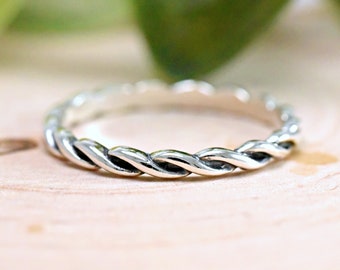 2mm Braided Knot Celtic Silver Ring, Twisted Rope Stacking Thumb Ring, Simple Plain Minimalist Sterling Silver Rope Ring, Womens Ring