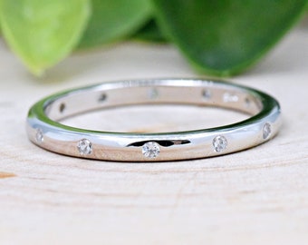 Solid 925 Sterling Silver 3mm Width 1mm CZ Bezel Flush Set Eternity Minimalist Engagement Ring Band