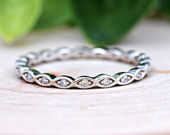 Full Eternity Thumb Band, 2mm Skinny Thin Eternity Ring Silver Clear CZ, Solid 925 Sterling Silver Womens Thumb Ring, Womens Eternity Ring