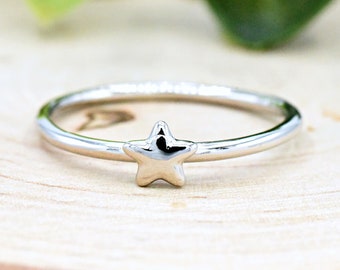 5mm Petite Dainty Star Ring, Solid 925 Sterling Silver Star Solitaire Ring, Cute Tiny Star Rings for Womens Teens Girls