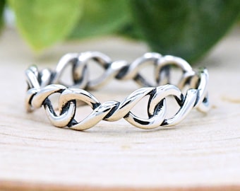 Anillo de promesa con giro infinito, anillo de bodas de eternidad infinito para mujer, anillo de compromiso infinito, delicado anillo vintage oxidado de 4 mm.