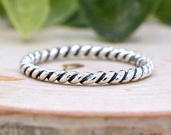 Oxidized Sterling Silver Minimalist 2mm Twist Rope Eternity Ring, Twist Rope Thumb Ring, Stackable Ring, Simple Rope Band