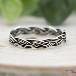 3mm Celtic Braided Twisted Knot Eternity Band, Womens Vintage Ring, Oxidized Solid 925 Sterling Silver Braid Knot Ring, Celtic Wedding Ring