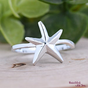Simple Starfish Ring Silver, 925 Sterling Silver Starfish Ring, Ocean Theme Girls Womens Starfish Ring Band, Summer Jewelry