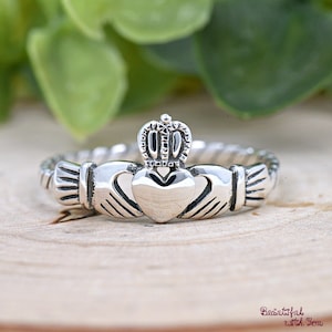 Classic Irish Heart Celtic Claddagh Ring, Dainty 925 Sterling Silver Claddagh Ring, Traditional Irish Celtic Crown Claddagh Rope Ring, Gift