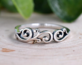 Delicado anillo de plata de media eternidad con filigrana, anillo bohemio de moda, anillo de plata de ley para mujer, regalo para ella