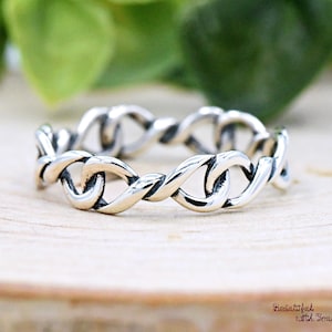 Infinity Twist Promise Ring, Womens Infinity Eternity Wedding Ring Band, Infinity Engagement Ring, Delicate 4mm Oxidized Vintage Style Ring
