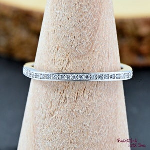 1.7mm Thin Square Sterling Silver Stackable Shared Prong Set Cubic Zirconia Ring, Solid 925 Sterling Silver Square Half Eternity CZ Ring