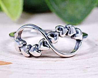 Infinity Hearts Pattern Promise Ring, Solid 925 Sterling Silver Jewelry Valentines Day Gift