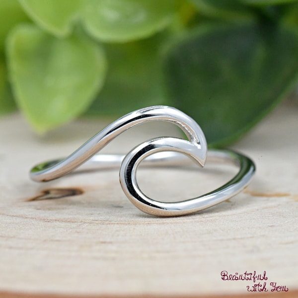 Minimalist Sterling Silver Waves Ring, Ocean Sea Wave Ring, Beach Jewelry, Ocean Wave Ring, Nautical Ring, Oceans Tide Ring Girls Womens