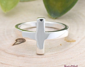 Minimalist Sideways Cross Ring, 13mm Big Sideways Cross Ring, 925 Sterling Silver Cross Ring, Thick Cross Ring, Silver Thumb Ring Cross
