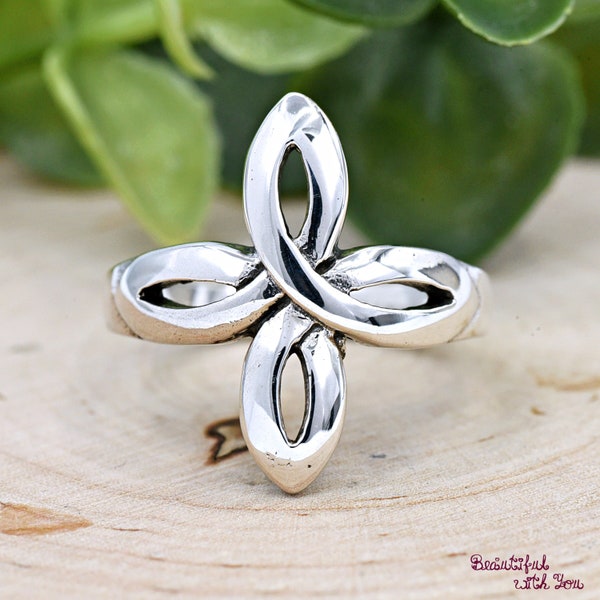 Sterling Silver Minimalist Simple Celtic Knot Cross Ring, Celtic Four Cornered Knot Ring, Womens Silver Ring