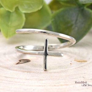 Sideways Cross Open Flexible Adjustable Midi Wraparound Ring 925 Sterling Silver Womens Everyday Dainty Jewelry Gift Ideas Unique Ring