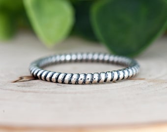 Anillo de eternidad para el pulgar de plata de ley 925 oxidada de estilo vintage de 2 mm con diseño de cuerda torcida, banda fina apilable