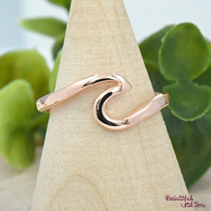 Rose Gold Wave Ring, Sterling Silver Beach Jewelry Wave Ring, Wave Ring Womens, Surfers Oceans Nautical Ring, Minimalism Ocean Wave Ring image 2