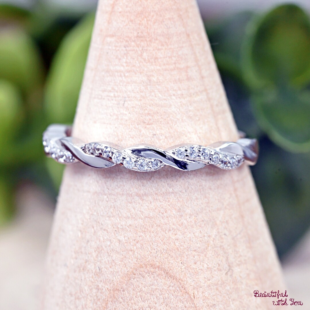 Half Eternity Braided Knot Thin Silver Ring, Twisted Half Eternity Band ...