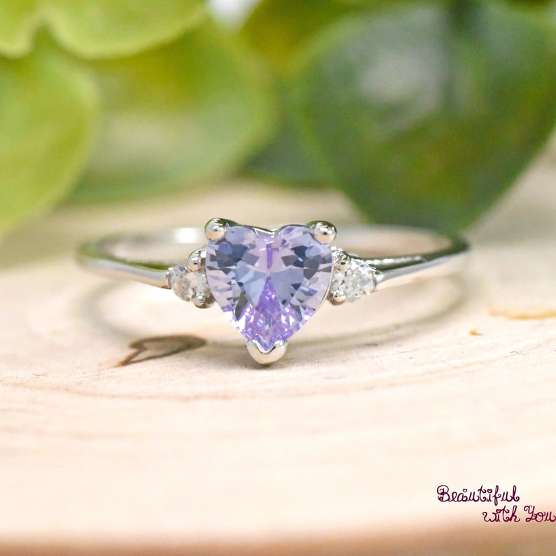 June Birthstone Ring, Simulated Heart Lavender Color Cubic Zirconia Ring, Kids Girls Womens Birthstone Ring, 925 Sterling Silver Ring, Gift 