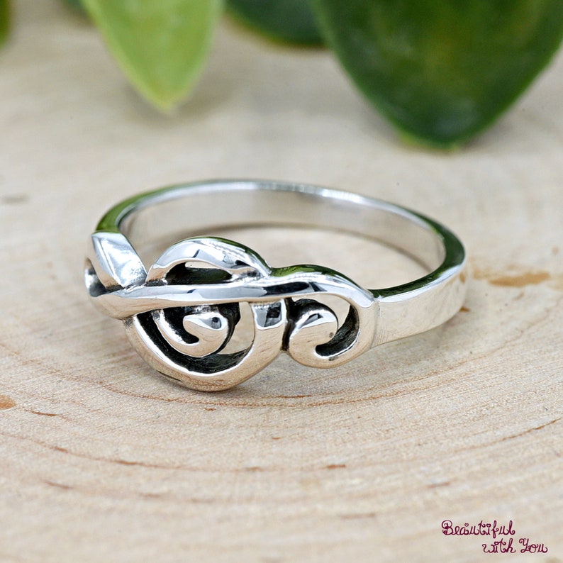 Sideways Treble Clef Musicians Ring, Solid 925 Sterling Silver Treble Clef Ring, Music Note Jewelry, Silver Music Ring Band, Statement Ring image 3