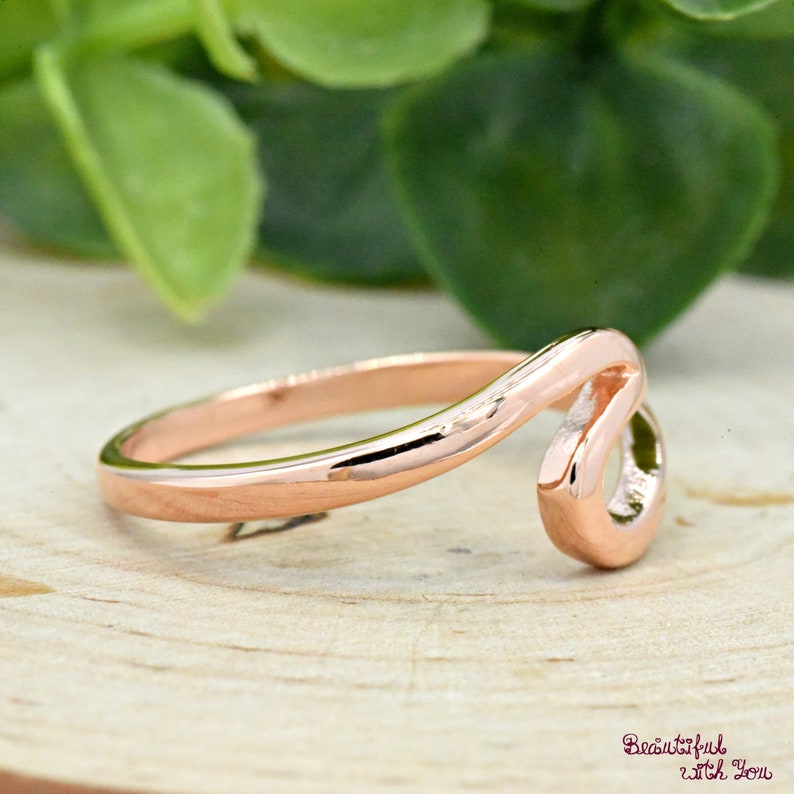 Rose Gold Wave Ring, Sterling Silver Beach Jewelry Wave Ring, Wave Ring Womens, Surfers Oceans Nautical Ring, Minimalism Ocean Wave Ring image 3