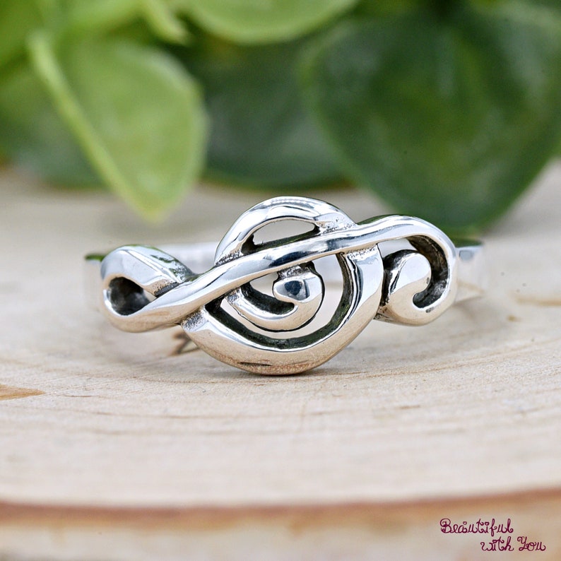 Sideways Treble Clef Musicians Ring, Solid 925 Sterling Silver Treble Clef Ring, Music Note Jewelry, Silver Music Ring Band, Statement Ring image 1