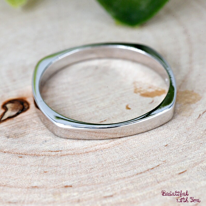 Square Ring Bottom Rounded Square Ring Minimalist Design, Solid 925 Sterling Silver Flat ...