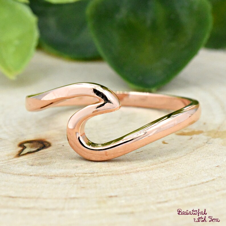 Rose Gold Wave Ring, Sterling Silver Beach Jewelry Wave Ring, Wave Ring Womens, Surfers Oceans Nautical Ring, Minimalism Ocean Wave Ring image 4