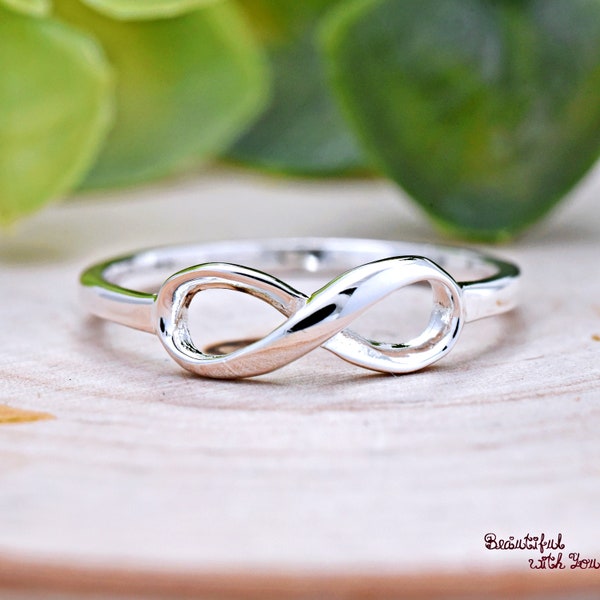 Sterling Silver Minimalist Petite Infinity Ring, Girls Womens Infinity Ring, Sleek Elegant Infinity Symbol Sign Ring, Womens Statement Ring