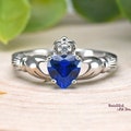 Womens Girls Claddagh Ring Irish Claddagh Ring Sterling Silver Wedding Band Promise Ring for Her Blue Sapphire CZ September Birthstone Ring