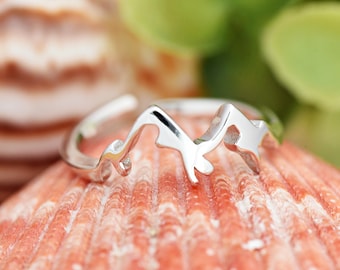 Anillo para el dedo del pie con diseño de montañas en plata de ley / Banda abierta ajustable / Delicada joya veraniega para el pie