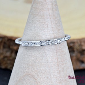 Thin Bar Pave Set CZ Rope Side Silver Ring, Women's Engagement Ring, Thumb Ring, Simple CZ Ring, Wedding Engagement, Ring for Her