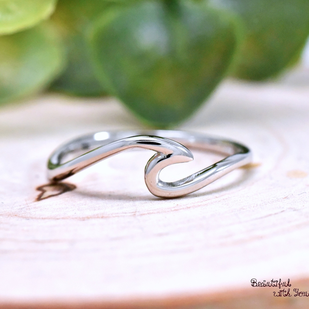 Trendy Wave Ring, Sterling Silver Simple Plain Wave Band, Girls Womens ...
