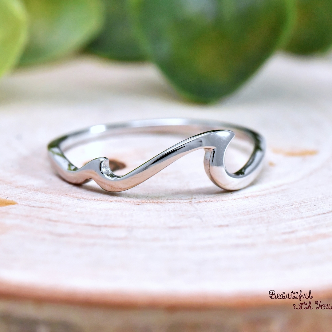 Double Waves Ring, Minimalist Ocean Tide Waves Nautical Beach Summer ...
