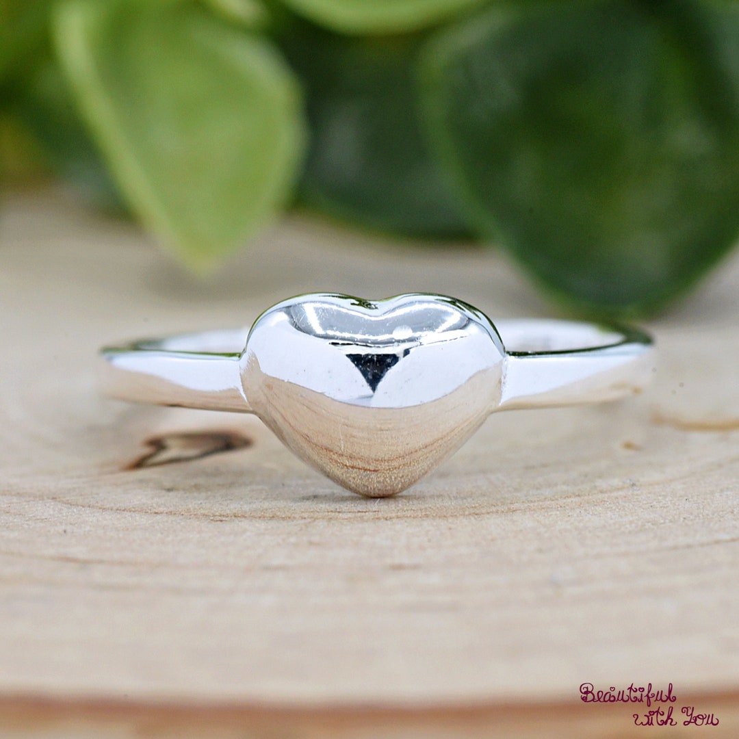 Minimalist Simple Heart Ring, 925 Sterling Silver Love Heart Ring