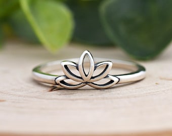 Lotus Ring, Calm Anxiety Meditation Zen Inspired Lotus Flower Ring, Nature Simple Minimalist Ring, Solid 925 Sterling Silver Lotus Ring