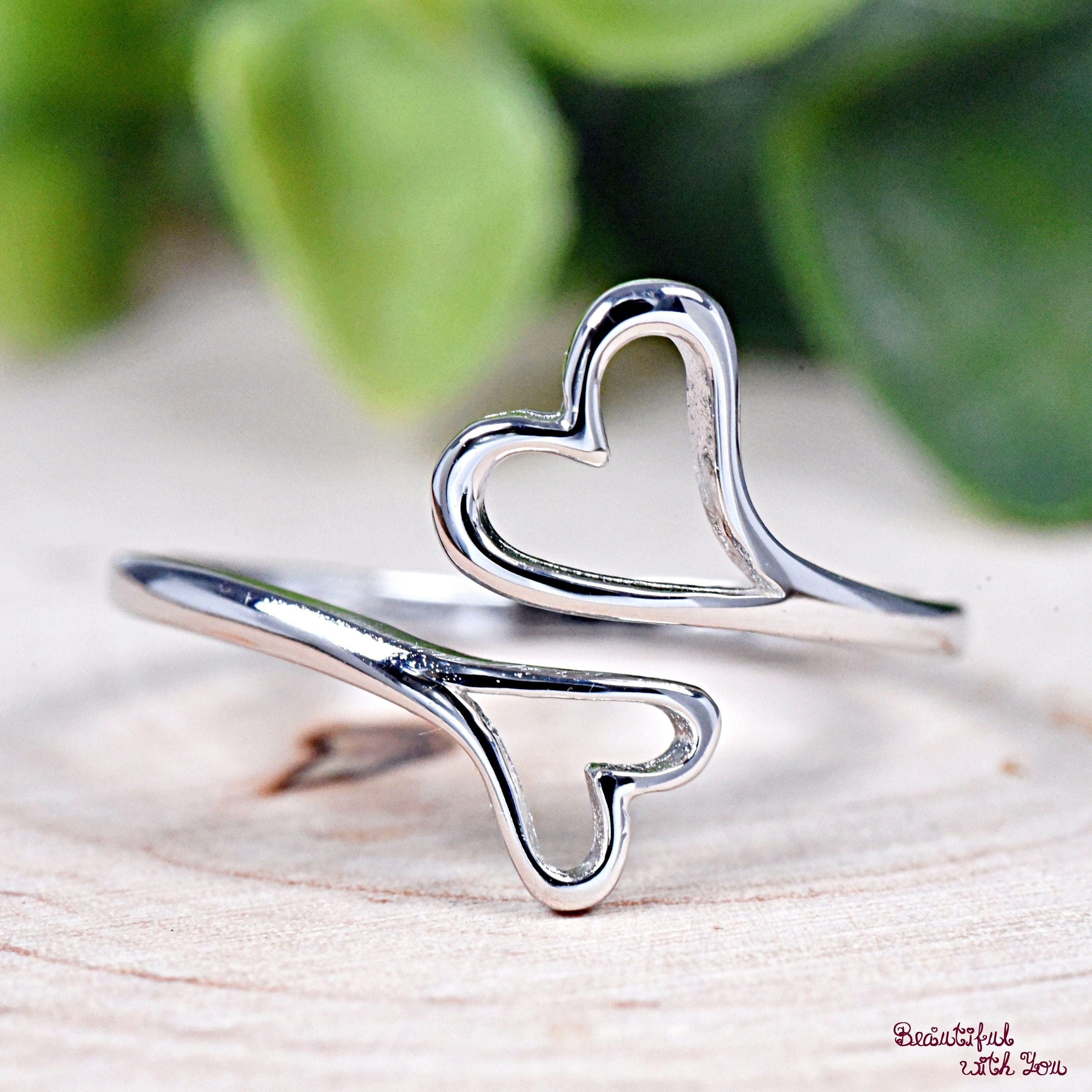 925 Sterling Silver Mini Heart Adjustable Ring Womens Girls