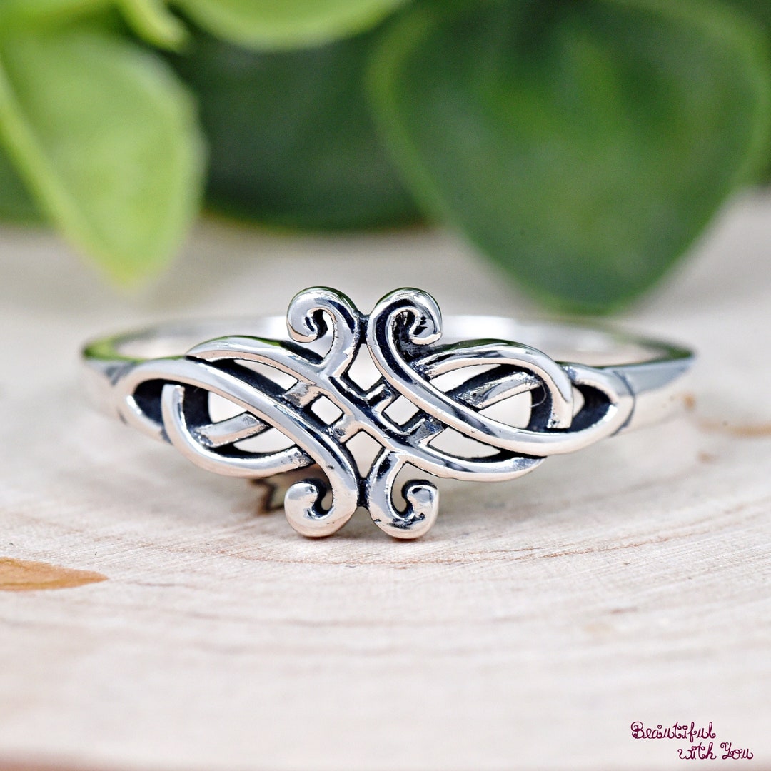 Endless Celtic Knot With Infinity Sterling Silver Ring, Unique Irish
