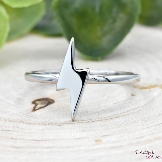 Vertical Thunderbolt Ring Lightning Bolt Ring Silver Thunderbolt