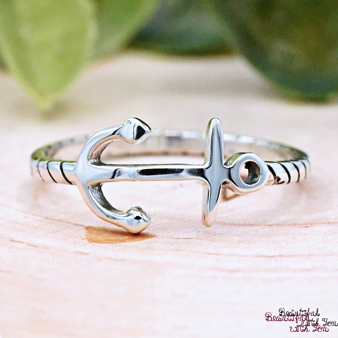 Sterling Silver Minimalist Sideways Anchor Ring Ship Anchor - Etsy